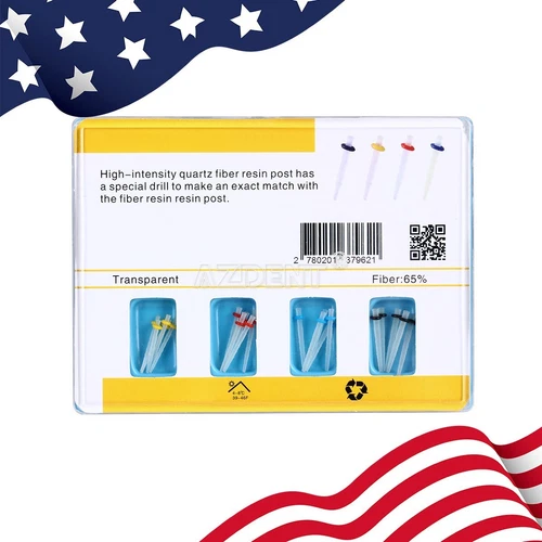 USPS AAA Dental Fiber Post Resin High-intensity Screw Thread Glass +4*Drills FDA