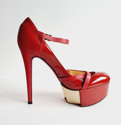 Versace Red Patent Leather High Heels Platform Pumps Shoes Size 37