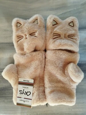 MOUFFLES Gants Fourrure Cays Cronert Taille Unique Chat Beige Rosé Chaud Hiver - Photo 1/4