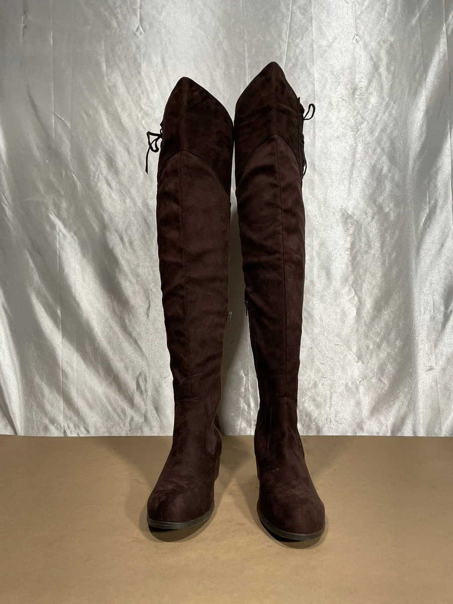 Rue 21 etc. Brown Faux Suede Over The Knee Boots Wmns Sz 10