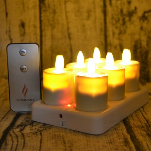 Luminara Realistic Flameless Rechargeable LED Tea Light 6 Set Ivory with Timer - Picture 9 of 9
