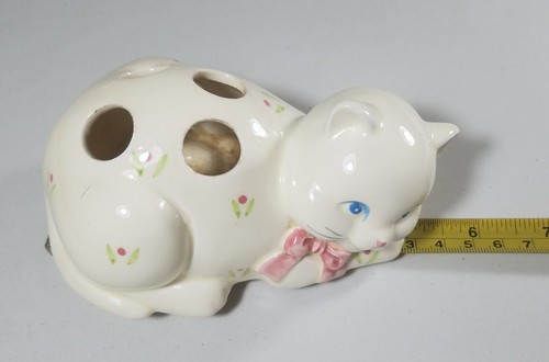 Vintage Cat Figurine Russ Bud Vase Pen Holder Toothbrush Holder Floral Carmic - Picture 6 of 7