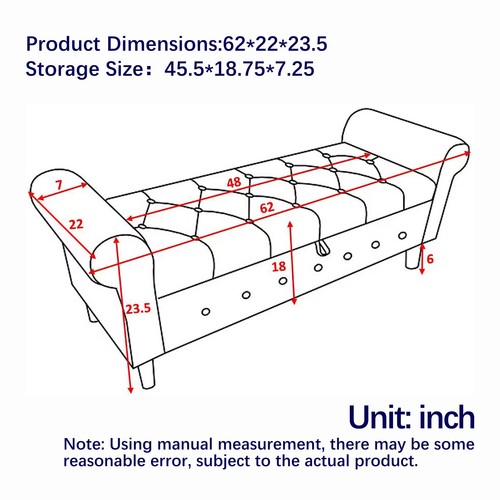62" Modern Storage Bench Upholstered Ottoman End of Bed Footstool Living Room - Picture 54 of 58