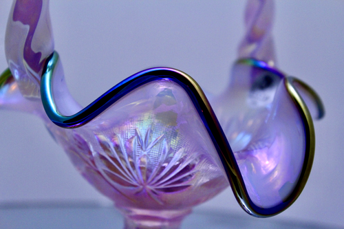 Fenton Art Glass Amethyst Iridescent Basket Flowers And Leaves Flared Rim - Picture 2 of 6