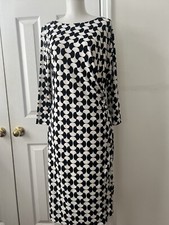 Talbots NEW W/Tag ($129) Size M BL/WT Geo Print Ruched Side Dress / 3/4 Sleeves