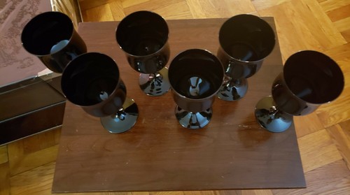 Vintage Art Deco West Germany Amethyst Set Of 6 Crystal Wine Glasses~7.25" Tall - Picture 10 of 12