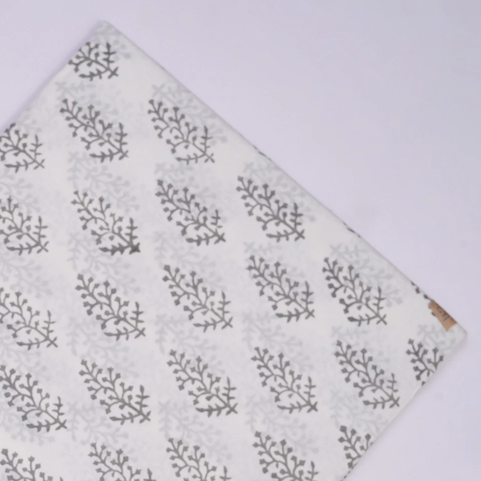 5 Yards Hand Block Print Fabric voile Cotton Indian Gray Sanganeri Print Fabric - Image 3 of 4