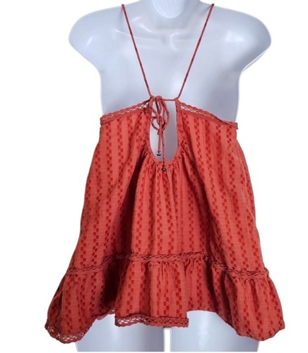 INTIMATELY FREE PEOPLE Elisa Tunic Top Sz M Orange Floral Embroidered Lace Trim - Picture 8 of 11