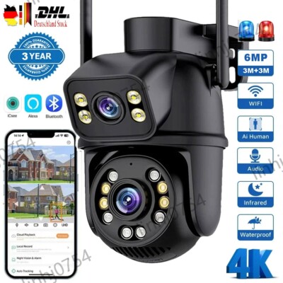 6MP 4K HD FUNK WLAN WIFI IP CAMERA Outdoor AUßEN ÜBERWACHUNGSKAMERA FUNK WLAN DE