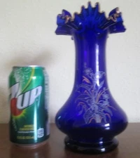 Crystalex - Bohemia Trading, 8 inch Cobalt Blue Painted Vase, Excellent Cond.