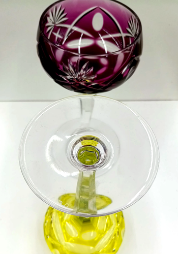 Vintage Cut-to-Clear Crystal Amethyst/Lime Green Wine Glasses - Picture 5 of 7