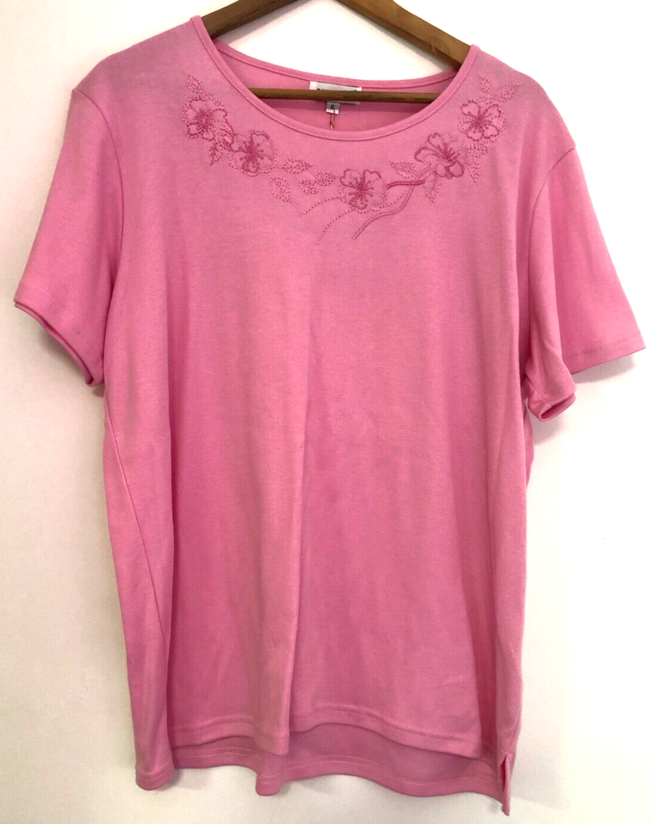 Womens Top XL Pink Round Neck Short Sleeve by Fay Louise New