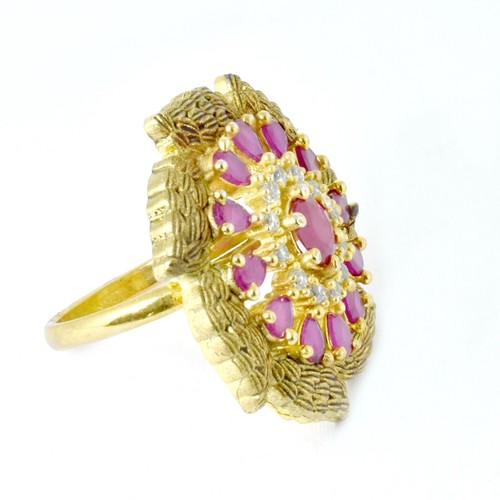 Handcrafted Meenakari Kundan Ring Ruby Cut & CZ Diamond Ring Gold Plated Ring - Picture 9 of 12