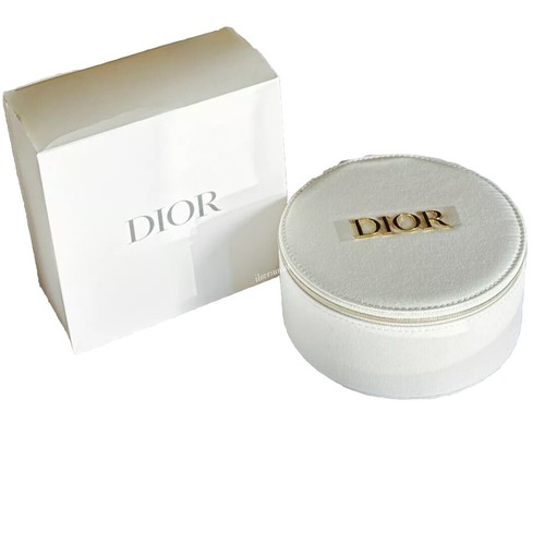 NIB {DIOR} Round Gold Logo Ivory/ White Vanity Case With Mirror - Makeup Case - Picture 3 of 7