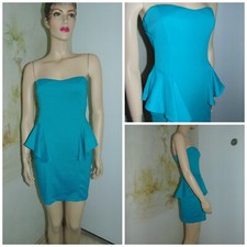G by Guess Blue Teal Strapless Ruffled Peplum Women's Bodycon Dress Medium