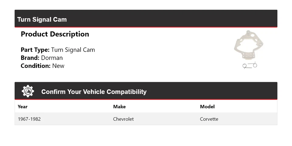 For 1967-1982 Chevrolet Corvette Dorman Turn Signal Cam 1968 1969 1970 1971 1972 - Image 2 of 4