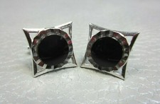 Vintage Onyx White Gold Plated Cuff Links