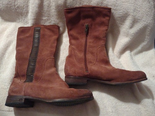 UGG Australia Annisa Mid Calf Boot 3183 Brown Suede Leather Boots Size 7 - Picture 4 of 8
