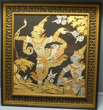 VINTAGE THAI MYTHOLOGICAL HISTORICAL PRINT , FRAMED UNDER GLASS, LOT 2