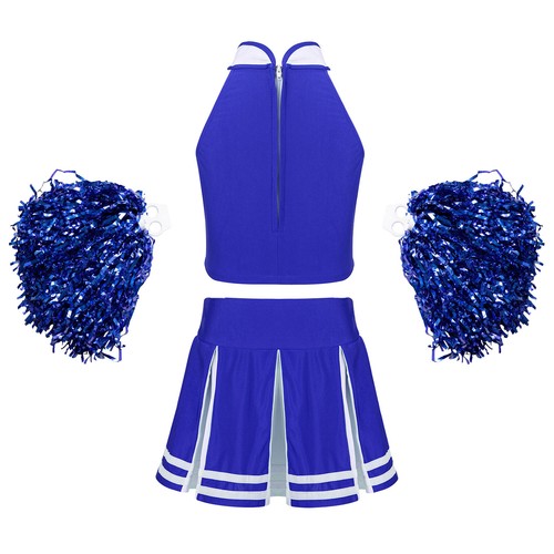 AU Girls Cheer Leader Costume Cheerleading Top with Pleated Skirt Pom Poms Set - Foto 13 di 58