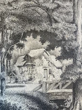 Very Nice Drawing Ink 1918 Nourrigat Emile Hamlet of The Queen Versailles Royal