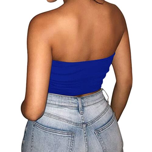 Dekolleté Cover Damen Sexy Einfarbig Crop Top Trägerlos Bandeau Röhre Top - Bild 9 von 24