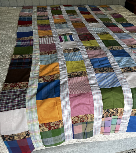 Vintage Quilt Top unfinished Block Patchwork Vintage Fabrics 91x49” Multi Color - Picture 6 of 11