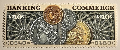 1975 BANKING/COMMERCE, 10-Cent Mint Attach Pair, Sc#1577-8, + FREE S & L Stamp! - Picture 2 of 4