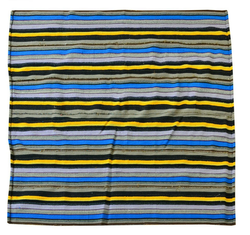 Alfombra oriental de lana anudada a mano a rayas Kilim plana tradicional de colección 5x5 Foto 3 de 4