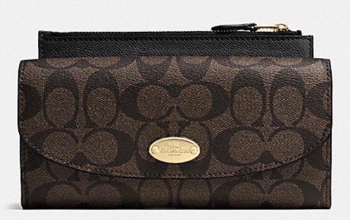 Coach F52601 SIGNATURE CANVAS POP SLIM ENVELOPE WALLET BROWN/BLACK Was$250 - Picture 3 of 10