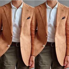 Linen Mens' Suits Daily Menstyle Summer Slim Fit 2Pcs Business Jacket Blazer