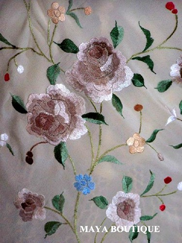 Maya Matazaro Flamenco Embroidered Silk Piano Shawl Wrap Fringed Scarf Beige 84" - Picture 8 of 12