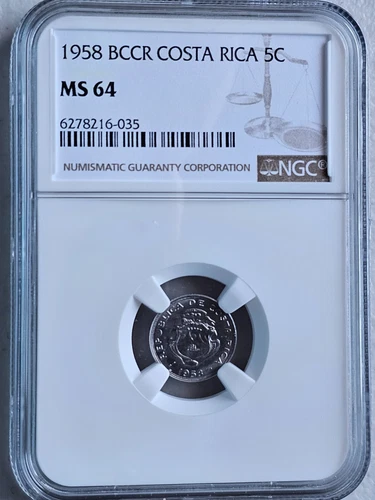 Costa Rica 5 Centimos 1958 BCCR NGC MS 64