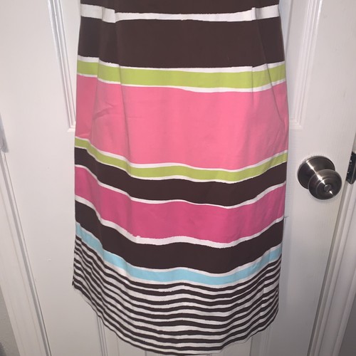 Trina Turk Multi Color Striped Sleeveless Criss Cross Back Sheath Dress Size 2 - Picture 4 of 10