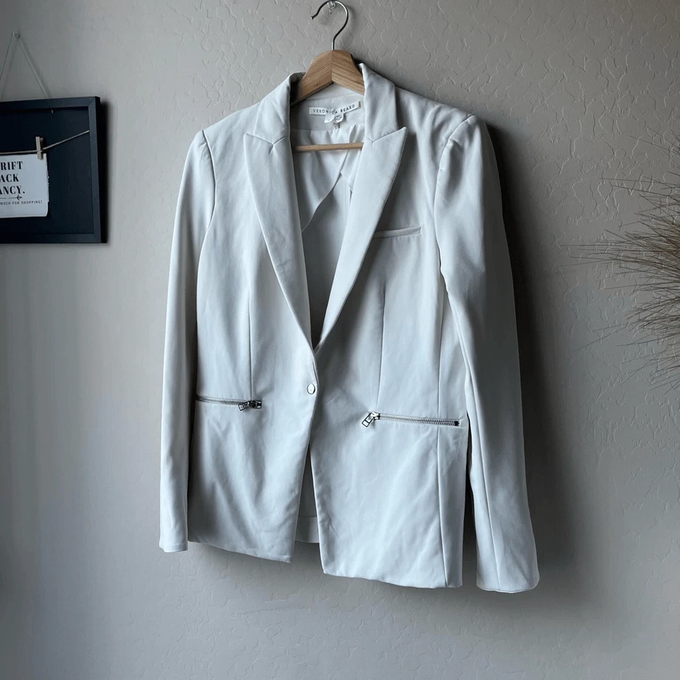 Veronica Beard Blazer Schoolboy Scuba Dickey Blazer Jacket White Size 8 - Image 3 of 4