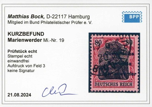 Dt.Abstimmgeb. Marienwerder, 1920, 19, gestempelt - Picture 2 of 2