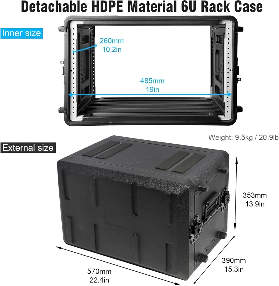 6U Rack Case Shallow 12" Depth, 19" Rackmount Flight Case, Watertight Dust-Proof - Image 2 of 4
