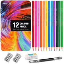 12-Color Colored Pencils Professional Coloring Pencils for Kids and Adults Ar...