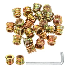 100 Pcs Threaded Insert for Wood, 1/4" - 20 Threaded Studs 10mm Length, Gold
