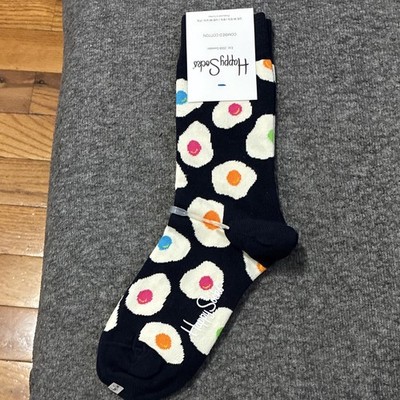 Happy Socks Egg Print Crew Socks Size 9-11 Navy White Multicolor