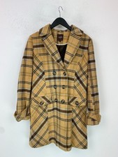 Next Camel Check Coat Double Breasted Longline Smart Button Detail UK 10