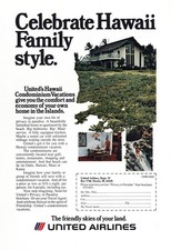 1975 United Airlines: Celebrate Hawaii Family Style Vintage Print Ad