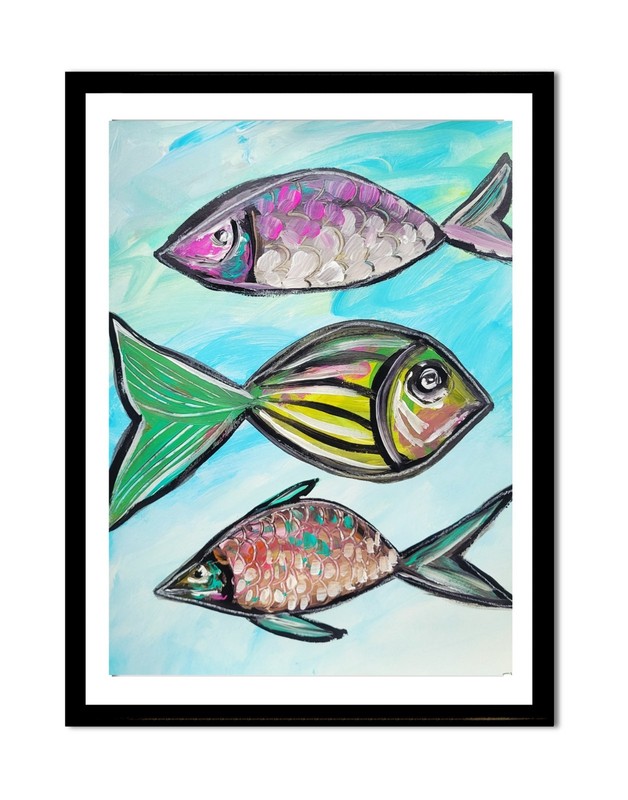 Elvi Original Fish Art 9x12 Painting On Heavy paper Handmade Abstract Art 
