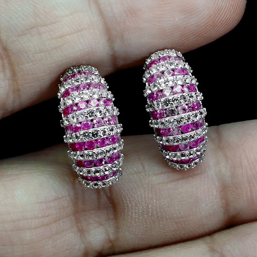 925 Sterling Silver Earrings Ruby Round Diamond Cut Topaz No USA Import Fees - Picture 2 of 14