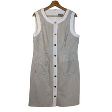 Tommy Hilfiger Faux Button Front Sheath Dress Size 14 Cream White Minimal Check