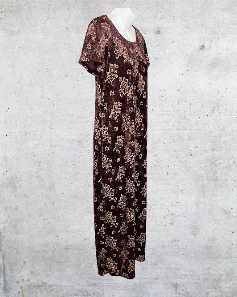 Vestido Floral Terciopelo Triturado Vintage DBY Ltd Púrpura Manga Corta Años 90 Talla 11 Foto 2 de 4