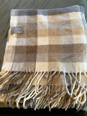 The Tartan Blanket Co Recycled Wool Throw Blanket Natural Tartan Large Fringe