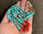 Ethnic multi-strands turquoise heishi/coral necklace/6mm diameter(t332d-w1.5)
