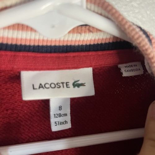 Lacoste Kids' Contrast Sleeve Fleece Bomber Jacket Size 8 - Picture 6 of 10