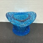 Vintage Fenton Style Cobalt Blue Daisy & Button Glass Top Hat Vase 3-1/2”